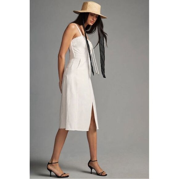 NEW Anthropologie Pilcro Slim White Denim Sweetheart Corset Midi Dress Large - Picture 4 of 5